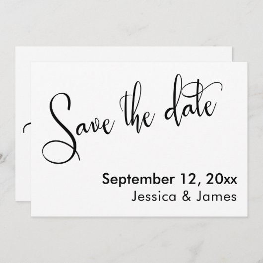 Save The Date Calligraphie Enregistrer la date Elégant noir sur  (Devant / Derrière)