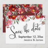 Save The Date Calligraphie Enregistrer la Date Fleurs Rouge Bour (Devant / Derrière)