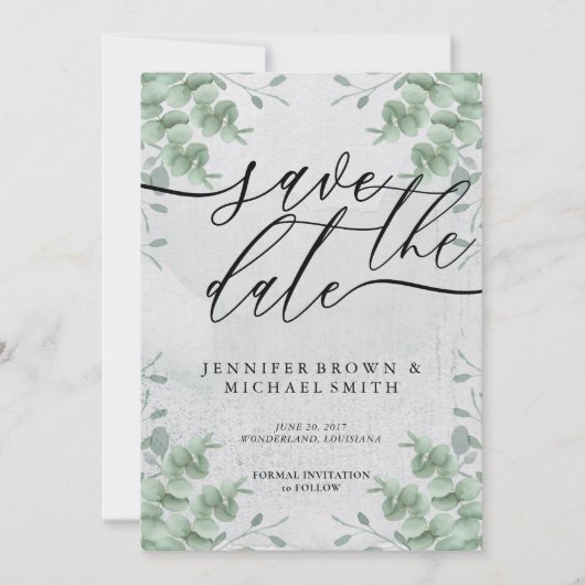 Save The Date Calligraphie Eucalyptus Verdure jour spécial (Devant)