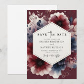 Save The Date Calligraphie florale Bourgogne Mariage (Devant / Derrière)