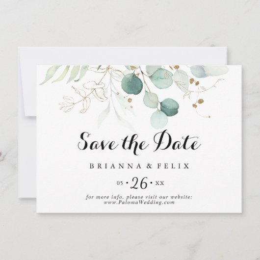 Save The Date Calligraphie florale d'or rustique Mariage horizon (Devant)