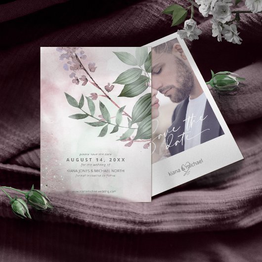 Save The Date Calligraphie Florale Mauve ID771