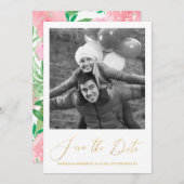 Save The Date Calligraphie florale rose chic Photo Enregistrer l (Devant / Derrière)
