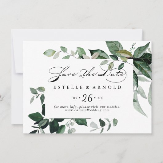 Save The Date Calligraphie géométrique Mariage horizontal vert (Devant)