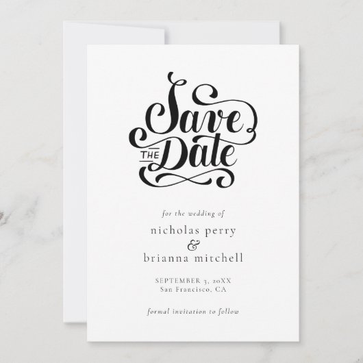 Save The Date Calligraphie Mariage classique Moderne Élégant (Devant)