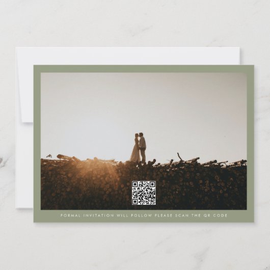 Save The Date Calligraphie Mariage Sage Green QR Code photo (Dos)
