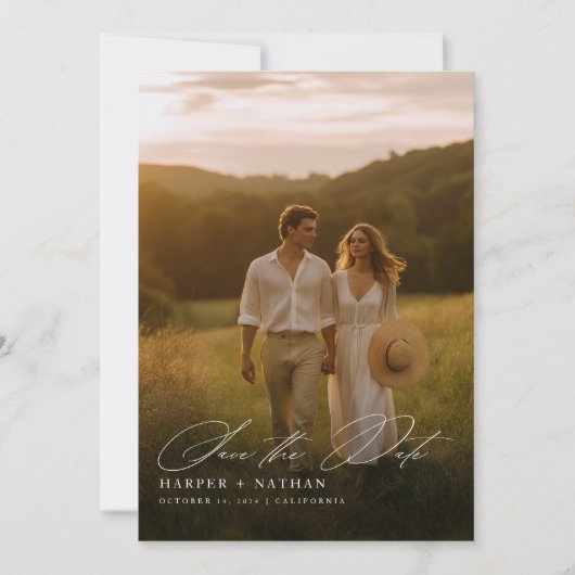 Save The Date Calligraphie minimale Mariage de photo Code QR (Devant)