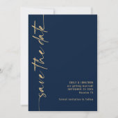 Save The Date Calligraphie minimaliste Code QR Marine Mariage or (Devant)