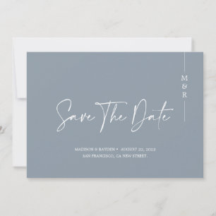 Save The Date Calligraphie minimaliste Dusty Blue Monogram Maria