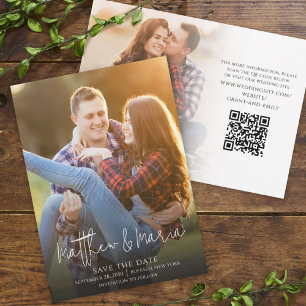 Save The Date Calligraphie minimaliste simple Deux photo Code QR
