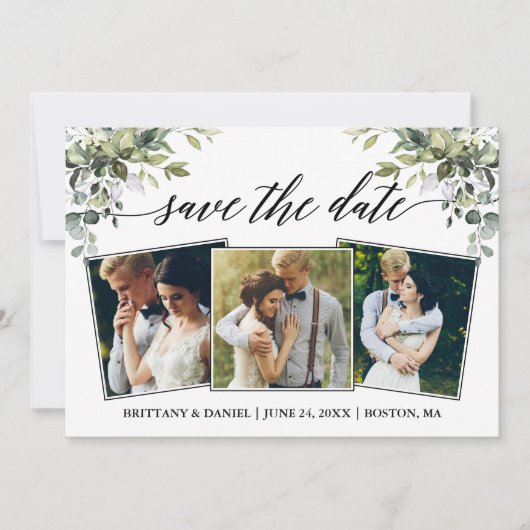 Save The Date Calligraphie moderne Aquarelle Vert 3 Photo (Devant)