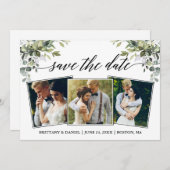 Save The Date Calligraphie moderne Aquarelle Vert 3 Photo (Devant / Derrière)