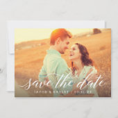 Save The Date Calligraphie Moderne Blanche Photo de Mariage (Devant)