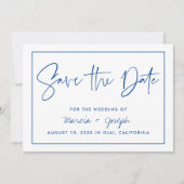 Save The Date Calligraphie moderne Bleu Non-Photo (Devant)