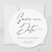 Save The Date Calligraphie moderne cercle noir blanc photo (Devant)