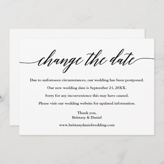 Save The Date Calligraphie Moderne Changer La Date Nouvelle Cart (Devant / Derrière)