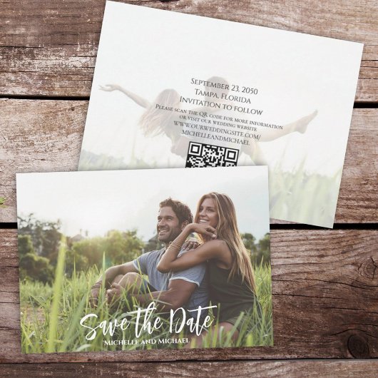 Save The Date Calligraphie moderne Code QR simple Photo Tendance