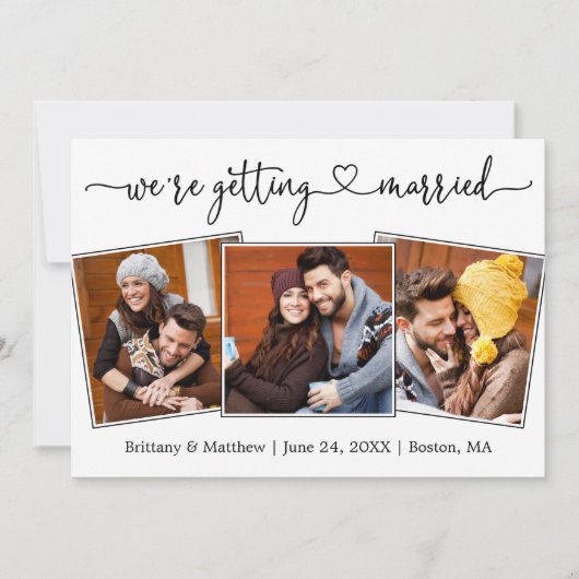 Save The Date Calligraphie moderne Coeur 3 Photo Se Marier (Devant)