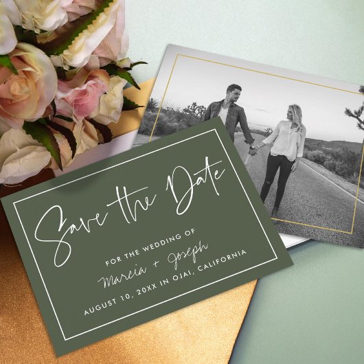 Save The Date Calligraphie moderne Dark Green Non-photo