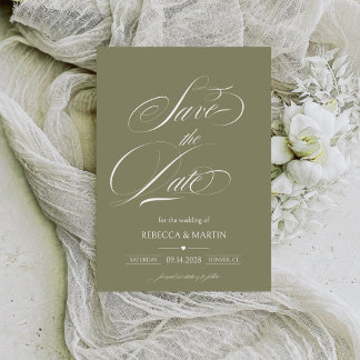 Save The Date Calligraphie moderne de verdure de mariage vert ol