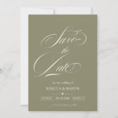 Save The Date Calligraphie moderne de verdure de mariage vert ol (Devant)
