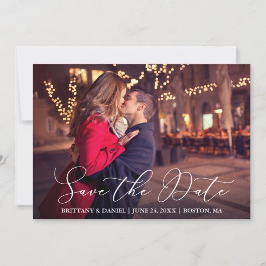 Save The Date Calligraphie moderne Delicate Couple Photo (Devant)