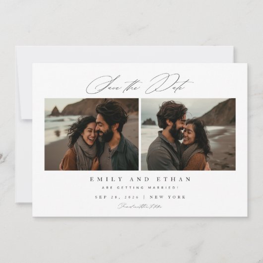 Save The Date Calligraphie moderne Deux photos Code QR (Devant)