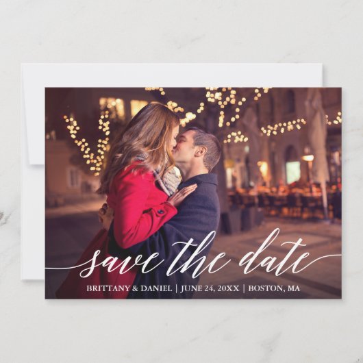 Save The Date Calligraphie moderne élégante Couple Photo (Devant)