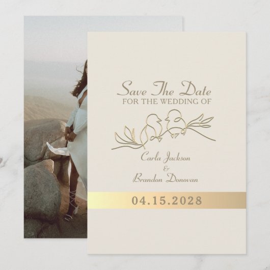 Save The Date Calligraphie moderne élégante mariage or (Devant / Derrière)