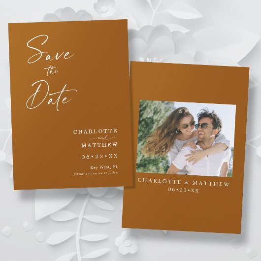 Save The Date Calligraphie moderne Encre Script 1 Photo Brûlé Or