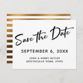 Save The Date Calligraphie moderne Enregistrer la date Gold Stri (Devant / Derrière)
