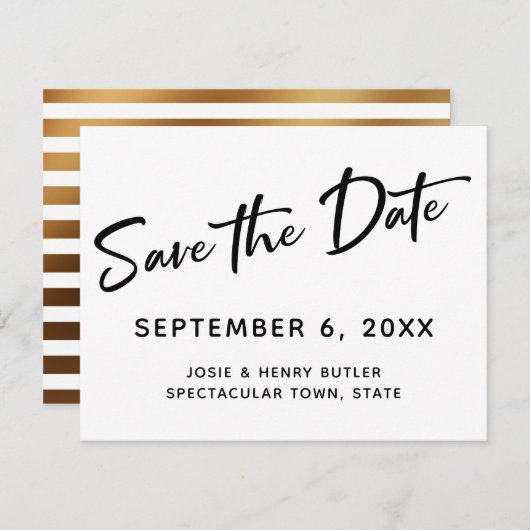 Save The Date Calligraphie moderne Enregistrer la date Gold Stri (Devant / Derrière)