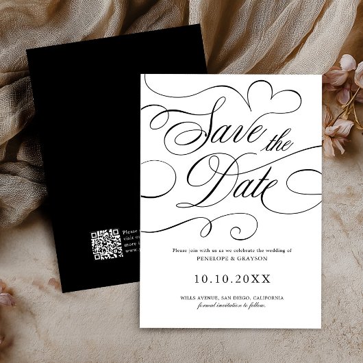 Save The Date Calligraphie moderne intemporel noir code QR maria