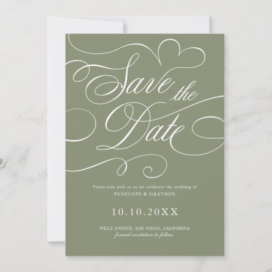 Save The Date Calligraphie moderne intemporelle code QR mariage (Devant)
