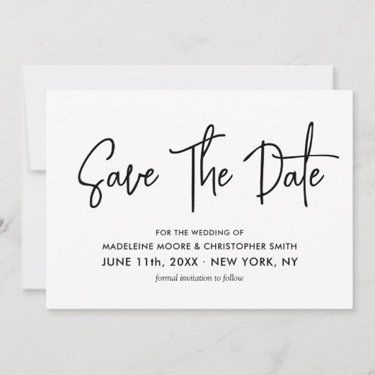 Save The Date Calligraphie moderne noir & blanc Scan QR Code (Devant)