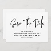 Save The Date Calligraphie moderne noir & blanc Scan QR Code (Devant / Derrière)