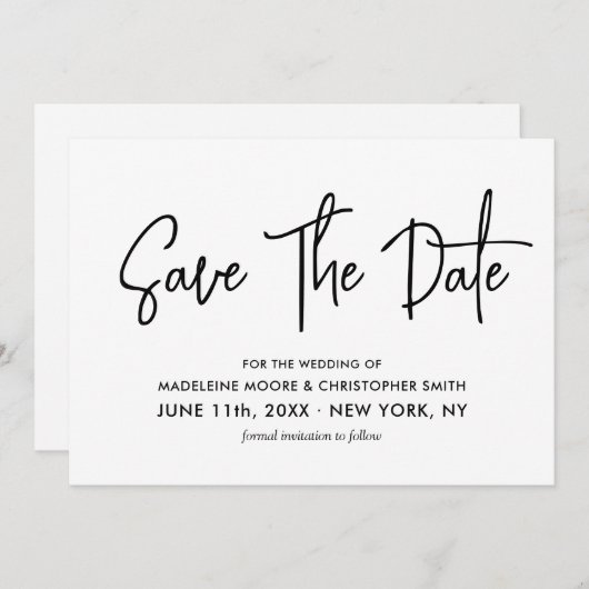 Save The Date Calligraphie moderne noir & blanc Scan QR Code (Devant / Derrière)