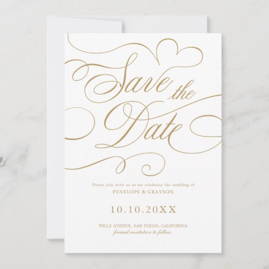 Save The Date Calligraphie moderne or intemporel code QR mariage (Devant)