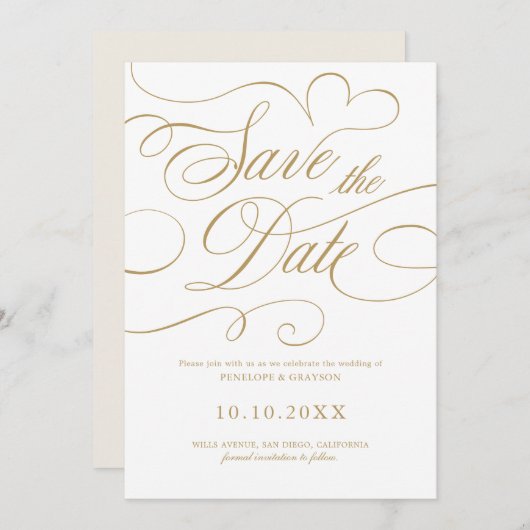 Save The Date Calligraphie moderne or intemporel code QR mariage (Devant / Derrière)