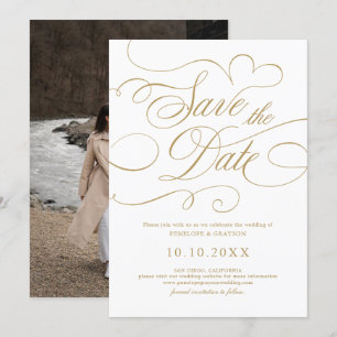Save The Date Calligraphie moderne or intemporel et mariage blan