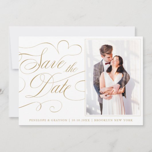 Save The Date Calligraphie moderne or intemporel mariage photo (Devant)