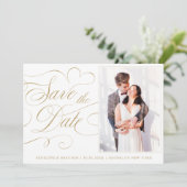 Save The Date Calligraphie moderne or intemporel mariage photo (Debout devant)