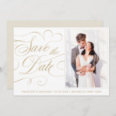 Save The Date Calligraphie moderne or intemporel mariage photo (Devant / Derrière)