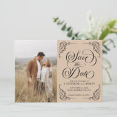 Save The Date Calligraphie moderne photo Vintage Beige (Debout devant)