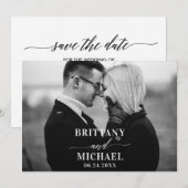 Save The Date Calligraphie moderne Photographie noir et blanc (Devant / Derrière)