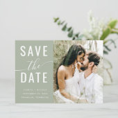 Save The Date Calligraphie moderne Sage Green Photo QR Code (Debout devant)