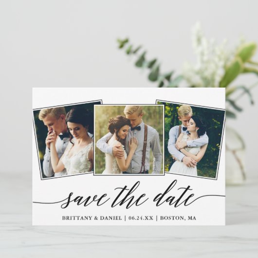 Save The Date Calligraphie moderne Script 3 Collage photo (Debout devant)