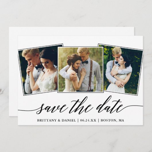 Save The Date Calligraphie moderne Script 3 Collage photo (Devant / Derrière)