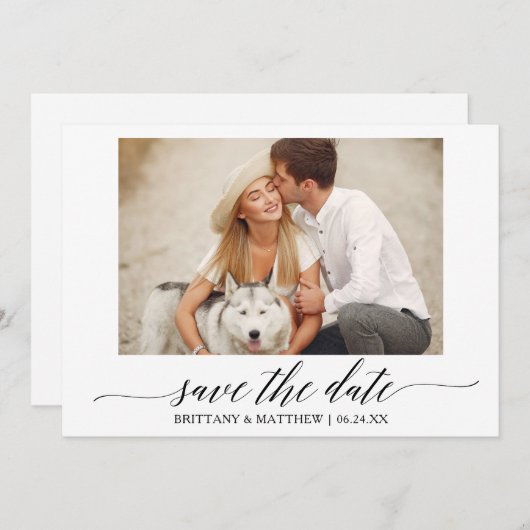 Save The Date Calligraphie moderne Script Couple Mariage photo (Devant / Derrière)