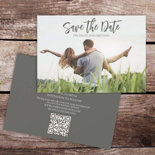 Save The Date Calligraphie moderne Script Photo Code QR tendance